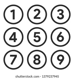 Set Of Round 1-9 Numbers Icon For Education And Ui/ux Design