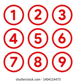 Set of Round 1-9 Numbers Icon Vector for Education and UI/UX Design