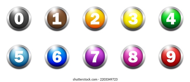 Set of round 1-9 numbers icon. Colored numbers icons set. Flat vector illustration.