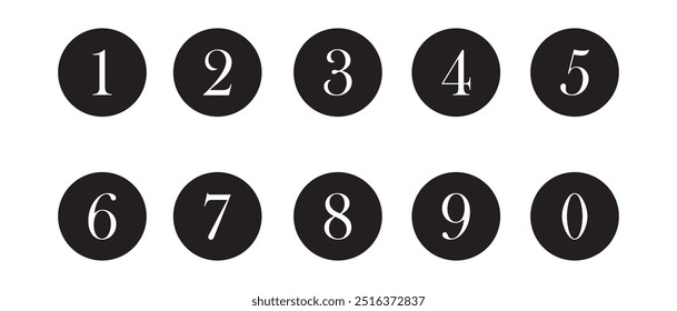 Set of Round 1-9 numbers icon for education . Numbers one to nine round icons set.