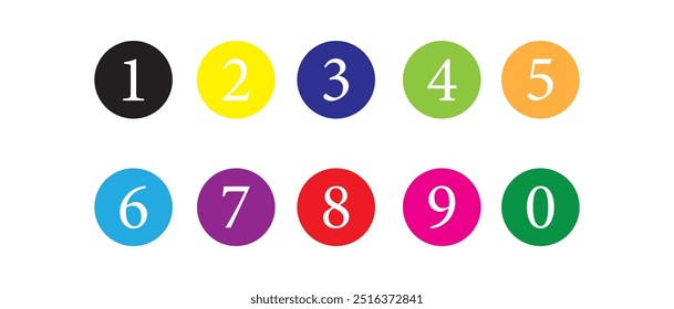 Set of Round 1-9 numbers icon for education . Numbers one to nine round icons set.