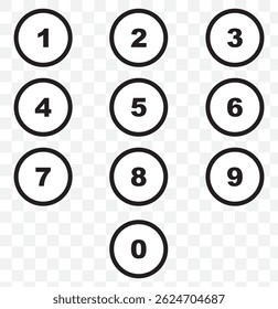 Set of Round 1-9 numbers icon for education and ui or ux design on Transparent Background. EPS 10.