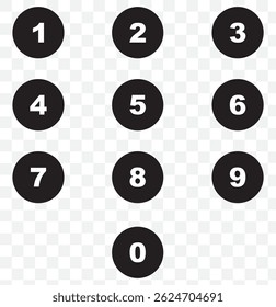 Set of Round 1-9 numbers icon for education and ui or ux design on Transparent Background. EPS 10.