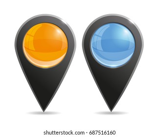 Set of round 3D map pointers. Vector illustration