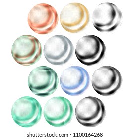 Set of Round Abstract act Halftone Background. Gradient Element. Isolated Vector Illustration. Flat Colors. Palette