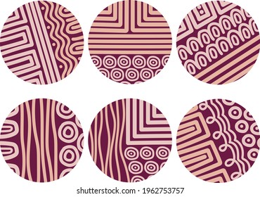 Set of round abstract backgrounds. Hand-drawn lines and circles of different sizes and shapes. Social media icon templates. 