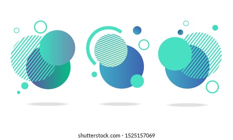 Set of round abstract badges, icons or shapes in mint, green and blue colors.