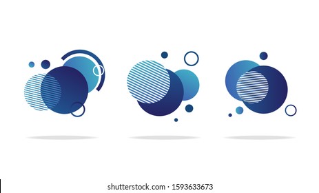Set of round abstract badges, icons or shapes in trendy light mint blue and classic blue gradient colors.