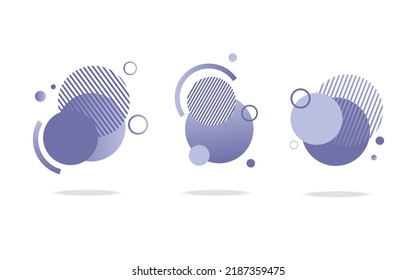 Conjunto de insignias, iconos o formas redondeadas y abstractas en color muy peri.