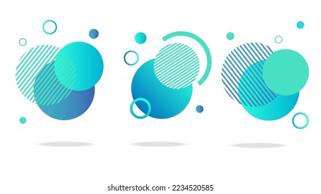 Set of round abstract badges, icons or shapes in mint, green and blue colors.