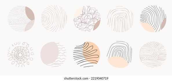 Set of round abstract black backgrounds or patterns. Hand drawn doodle shapes. Modern trendy illustration, poster, icon for social media, bloggers, photographers