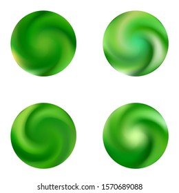 Set with round abstract blurred backgrounds. Geometric retro style of 80th. Trendy soft color effect. Green smooth elegant colored and easy editable modern gradient templates.