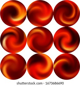 Set with round abstract blurred backgrounds. Concentric retro style of 80th. Trendy soft color illustration. Red smooth elegant colored and easy editable modern gradient templates.