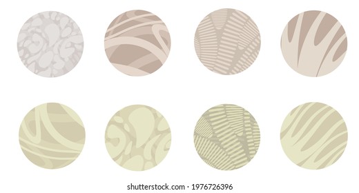 Set of round abstract colorful backgrounds. Hand drawn doodle shapes. Spots, drops, curves, lines. Contemporary modern trendy vector illustration. Social media Icons templates 