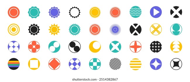 Conjunto de Formas abstractas redondas, insignias y rótulos. Formas coloridas en círculos, Elementos de diseño decorativos. Ilustración vectorial.