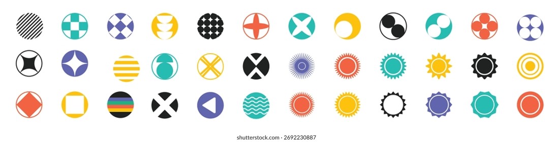 set of round abstract shapes badges and labels colorful 