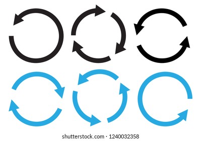 Set of round arrows, black and blue colors. Vector illustration