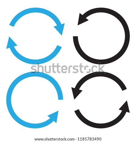 Set of round arrows, black and blue colors. Vector illustration