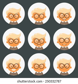 Set round avatars with fun children. Vector illustration