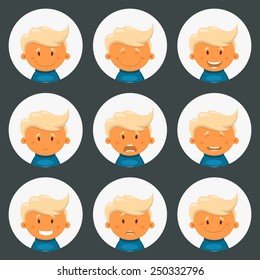 Set round avatars with fun children. Vector illustration