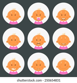 Set round avatars with fun children. Vector illustration