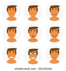 Set round avatars with fun guy. Vector illustration