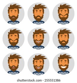 Set round avatars with fun guy. Vector illustration