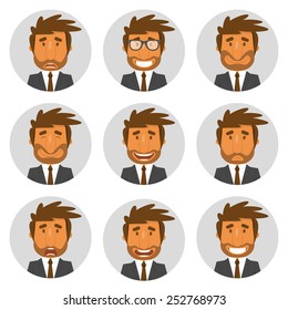 Set round avatars with office manager. Vector illustration.