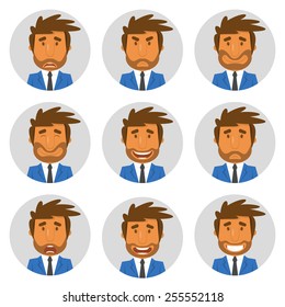Set round avatars with office manager. Vector illustration.
