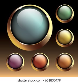 Set of round backgrounds with a golden frame, with space for your text. Vector illustration.