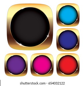 Set of round backgrounds with a golden frame, with space for your text.  Vector illustration.