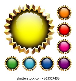 Set of round backgrounds with a golden frame, with space for your text. Vector illustration.