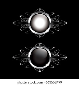 Set of round backgrounds with an ornate silver frame, with space for your text. Vector illustration.