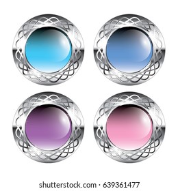 Set of round backgrounds with a silver frame, with space for your text. Vector illustration.