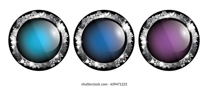 Set of round backgrounds with a silver frame, with space for your text. Vector illustration.