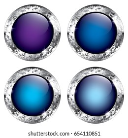 Set of round backgrounds with a silver frame, with space for your text. Vector illustration.