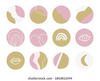 Set of round backgrounds for social media stories. Abstract vector highlight covers. Vector illustration for girly blog.
