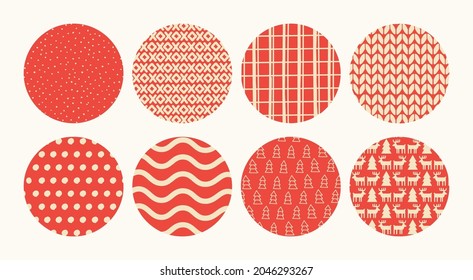 Set of round backgrounds with winter and Christmas textures. Highlight background covers for social media.