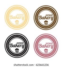 Set of round bakery logos, labels, badges, stickers pink, black, yellow, brown isolated with cupcake vector.