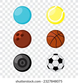 Set of round balls for different sports, isolated vector illustration.