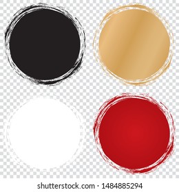 set of round banners - brush painted circle on transparent background