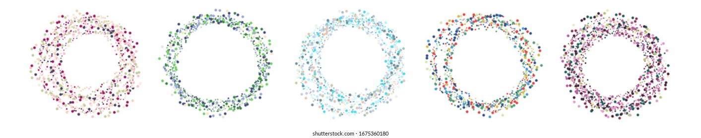 Set of round banners decorated with colored circles. Isolated over white background. Vector illustration.