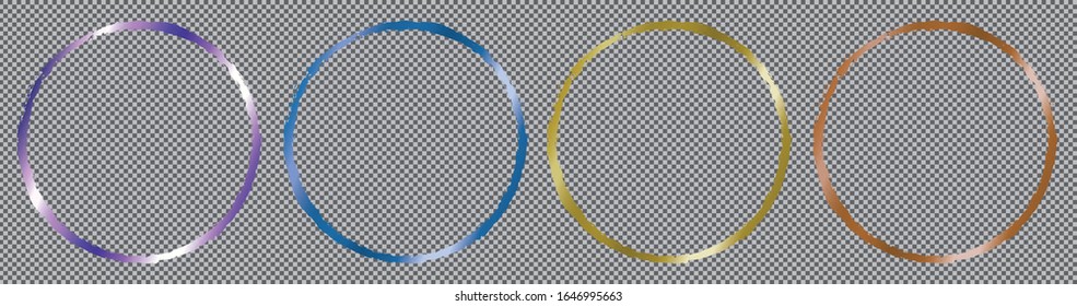 conjunto de banderas redondas con marco dorado sobre fondo transparente 