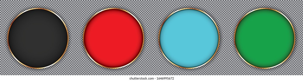 set of round banners with golden frame on transparent background 
