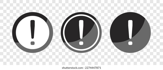 Set of round black attention sign with exclamation mark