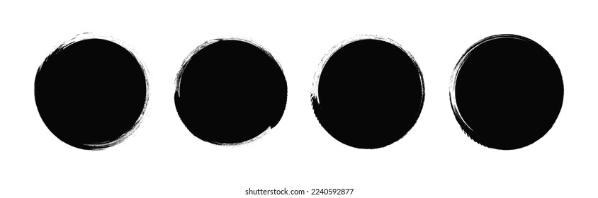 Set of round black and white brushstrokes. Black brush strokes shape. Abstract round grunge paint ink background for text space, elements, and frames.