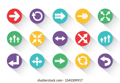 set of round block color arrows icons with shadow vector illustration