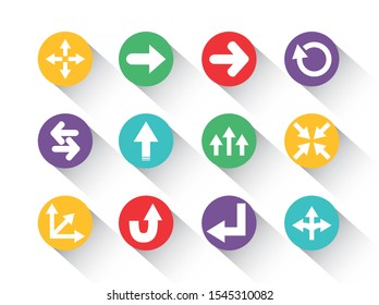 set of round block color arrows icons with shadow vector illustration