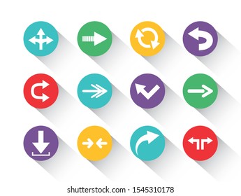 set of round block color arrows icons with shadow vector illustration