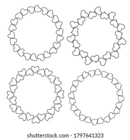 Set of round border with hearts for design romantic wedding card, stock vector illustration